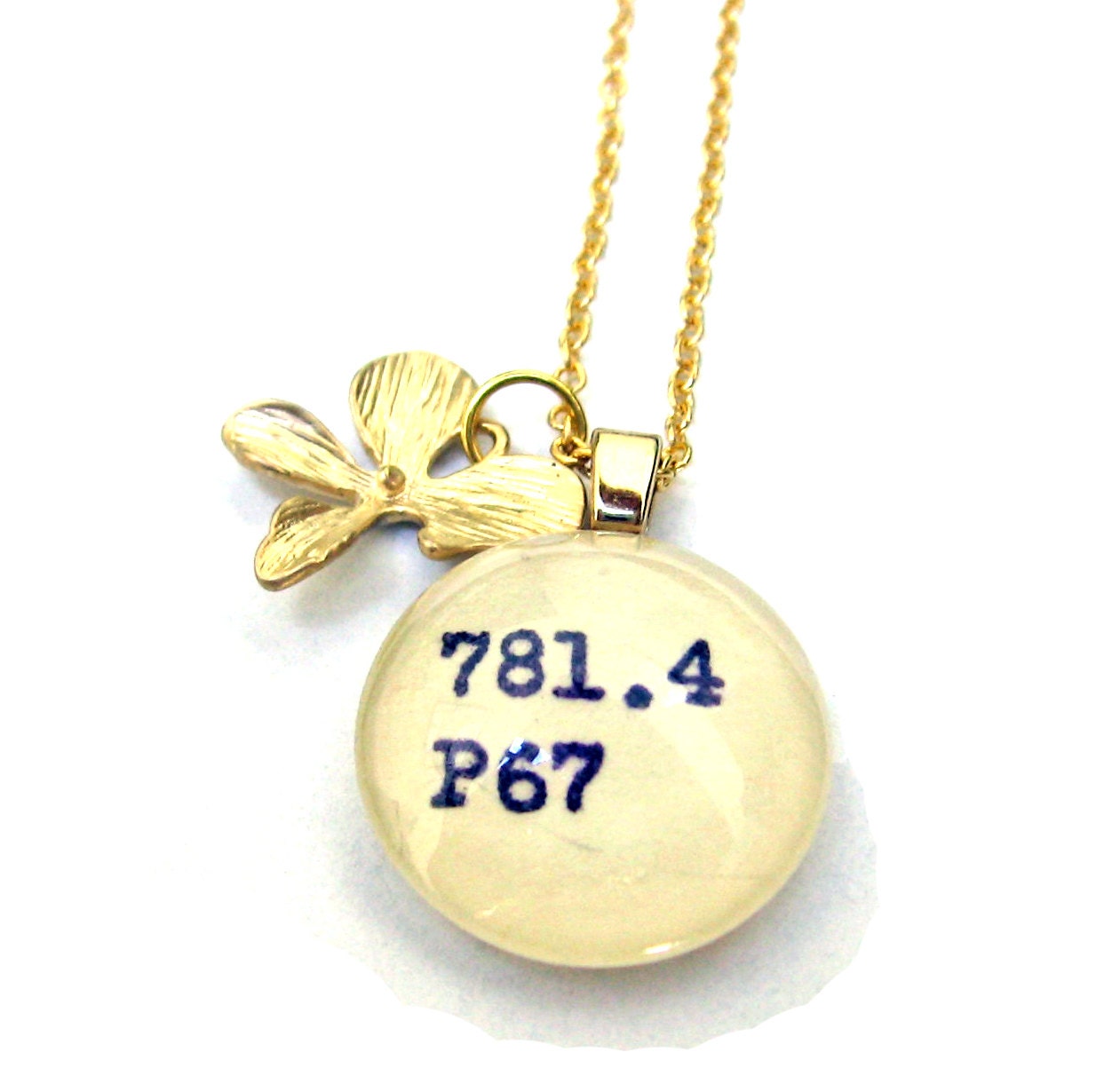 Gold Orchid 22K Library Necklace Dewey Decimal Charm by The Written Nerd