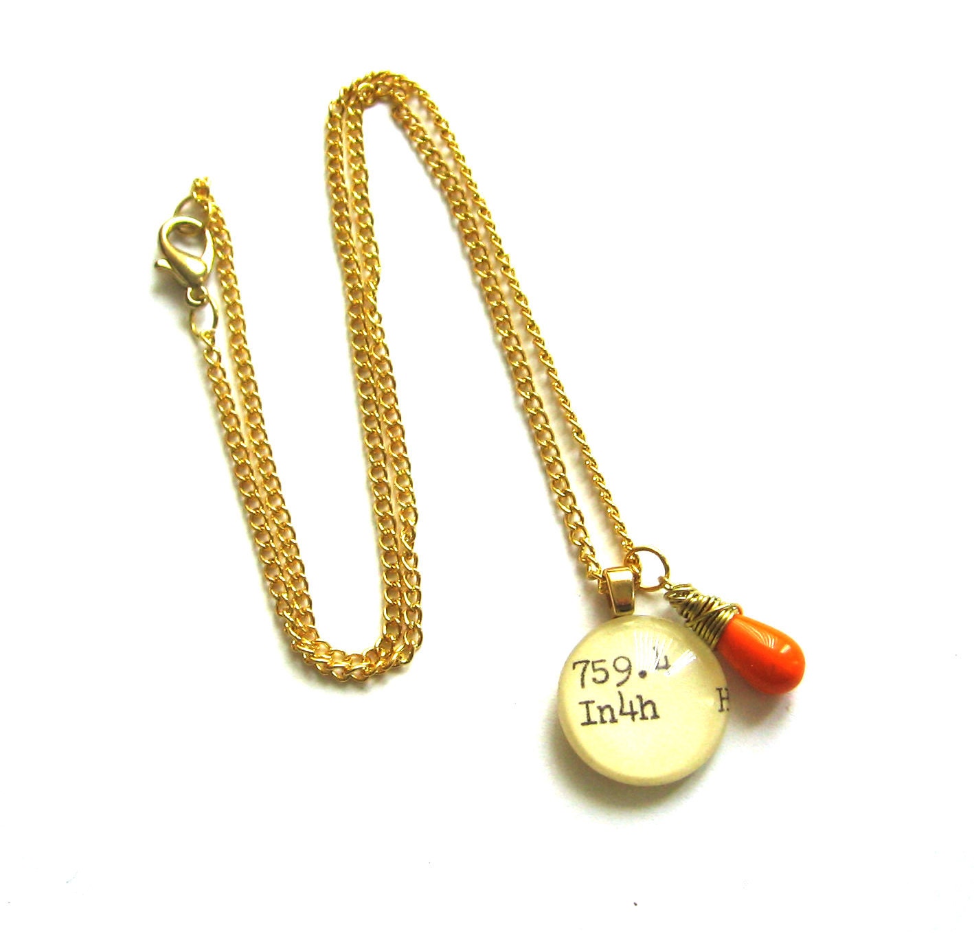Single Bridesmaid Bridal Glass Drop Dewey Decimal Vintage Card Catalog Necklace Sample