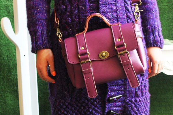 Small Size Purple First Layer Cowhide Leather Messenger Bag/ Crossbody Bag/ Satchel