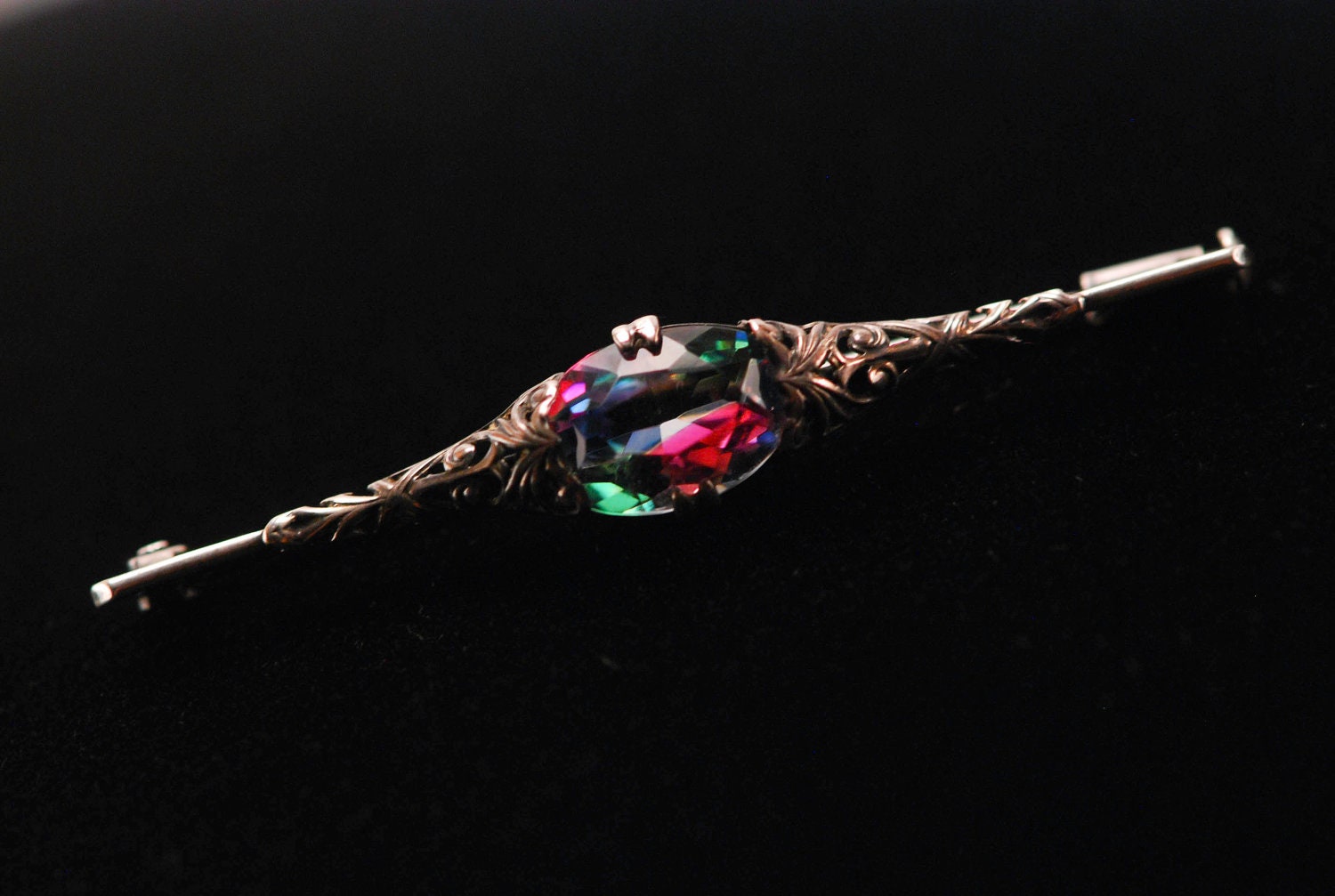 Victorian Bar Brooch with Bohemian Iris Glass