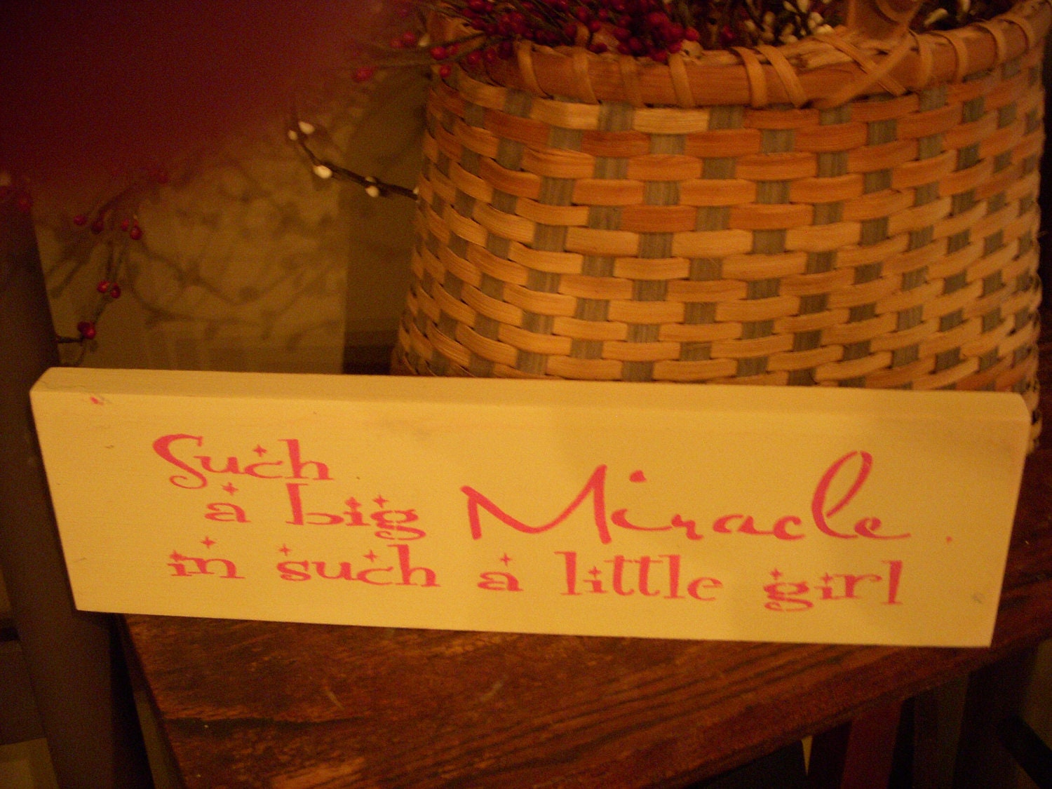 Such a Big Miracle In Such A Little Girl Wooden Stenciled Sign