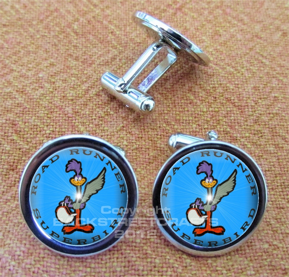 1970 PLYMOUTH SUPERBIRD LOGO Nickel Plated Cuff Link Pair Free gift Box Weddings  Christmas Quickship Under 20.00