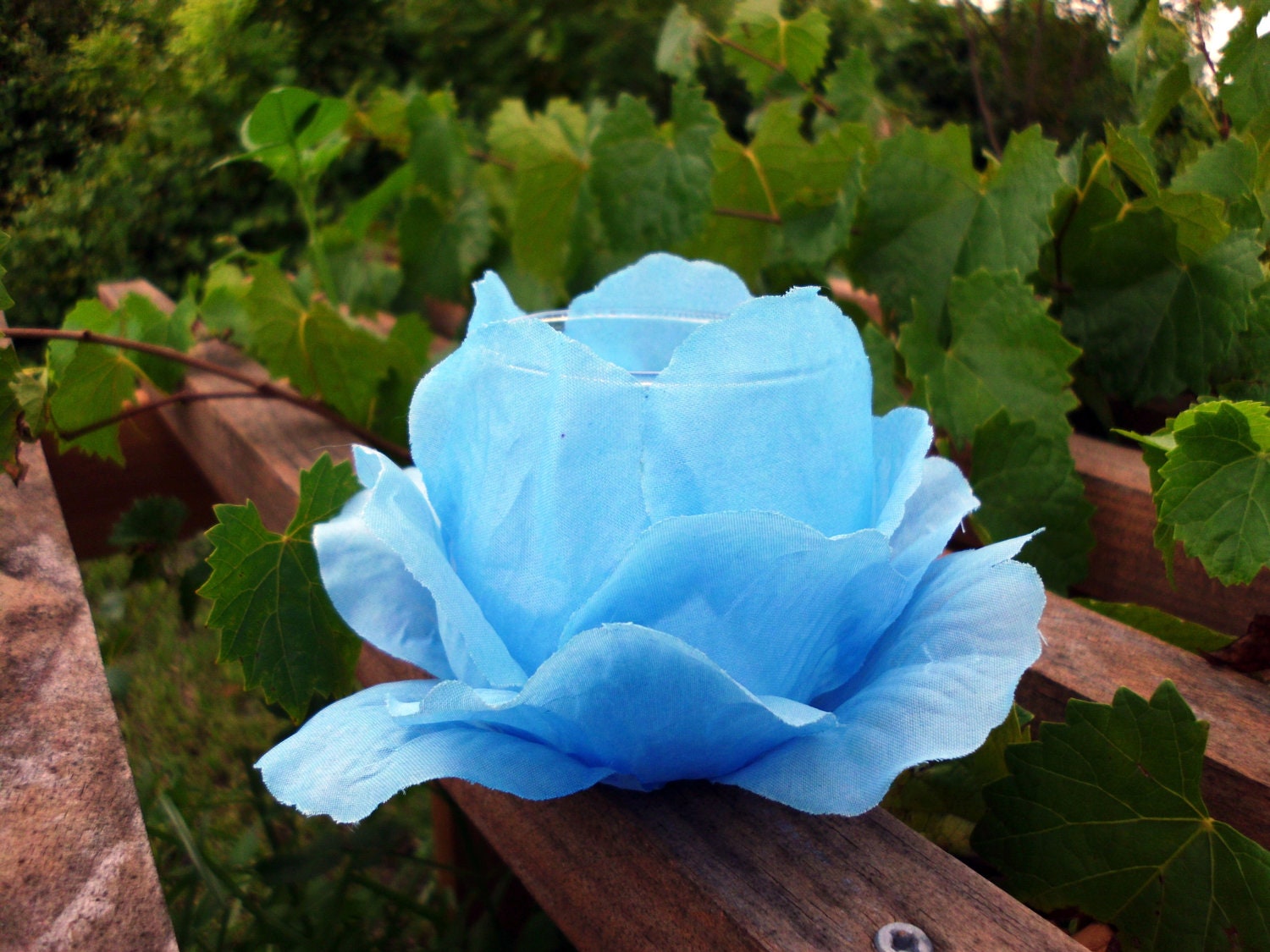 Mother's Day Gift, Handmade Tealight/Votive Holder, Blue Faux Rose, Glass Holder
