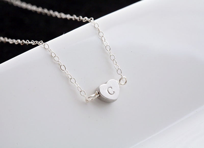 Heart initial necklace,Sterling silver necklace,Monogram initial,Bridesmaid gifts,Birthday,Friendship,Mother Jewelry