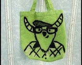 Hipster Yak Canvas Tote Bag - Lime Green and Black - Hand Dyed - 13X13