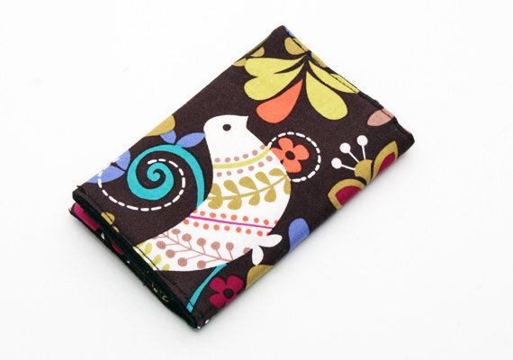 Business card holder / floral small wallet / little card case/ bird gift card case - Birds of Norway