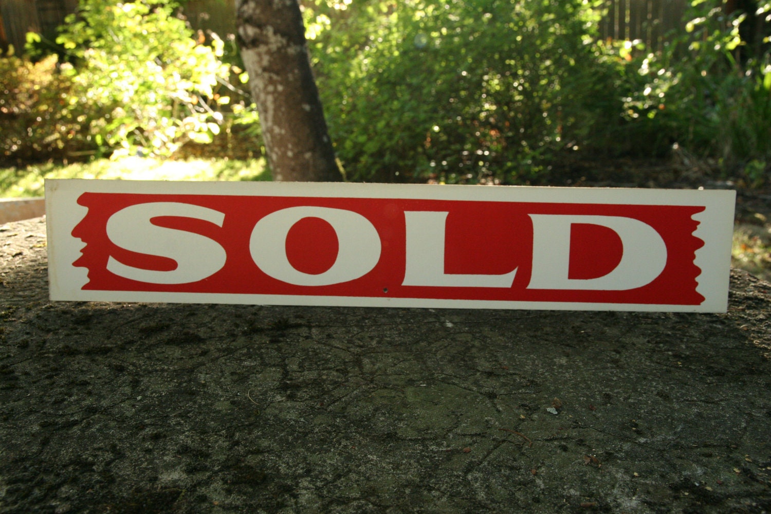 Sold Sign - Vintage Realtors Red and White Industrial Sold Sign - One Sided with Great Graphics - New Old Stock