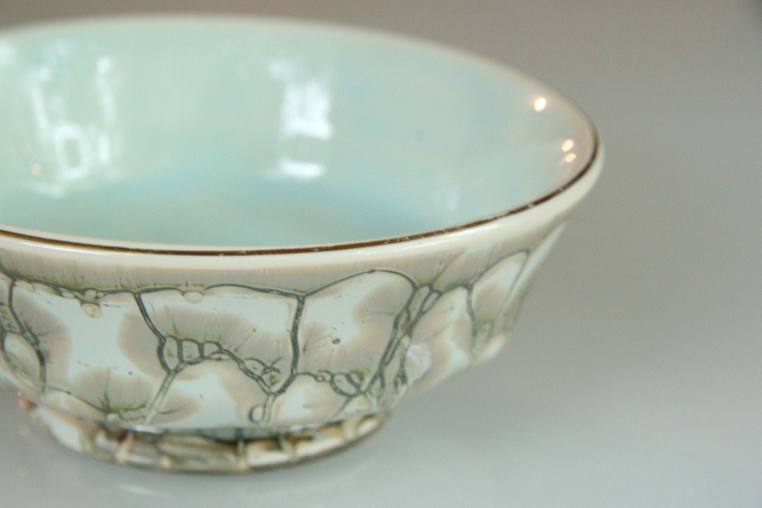 Delft Holland Ewer Aqua Blue Green Marbleized Bowl - Hand Painted Mid Century Hollywood Regency Home Decor