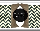 Burlap Pillow Cover Set with a Black and White Chevron Zig Zag Accent.18x18 inch.Pillow Cover Set