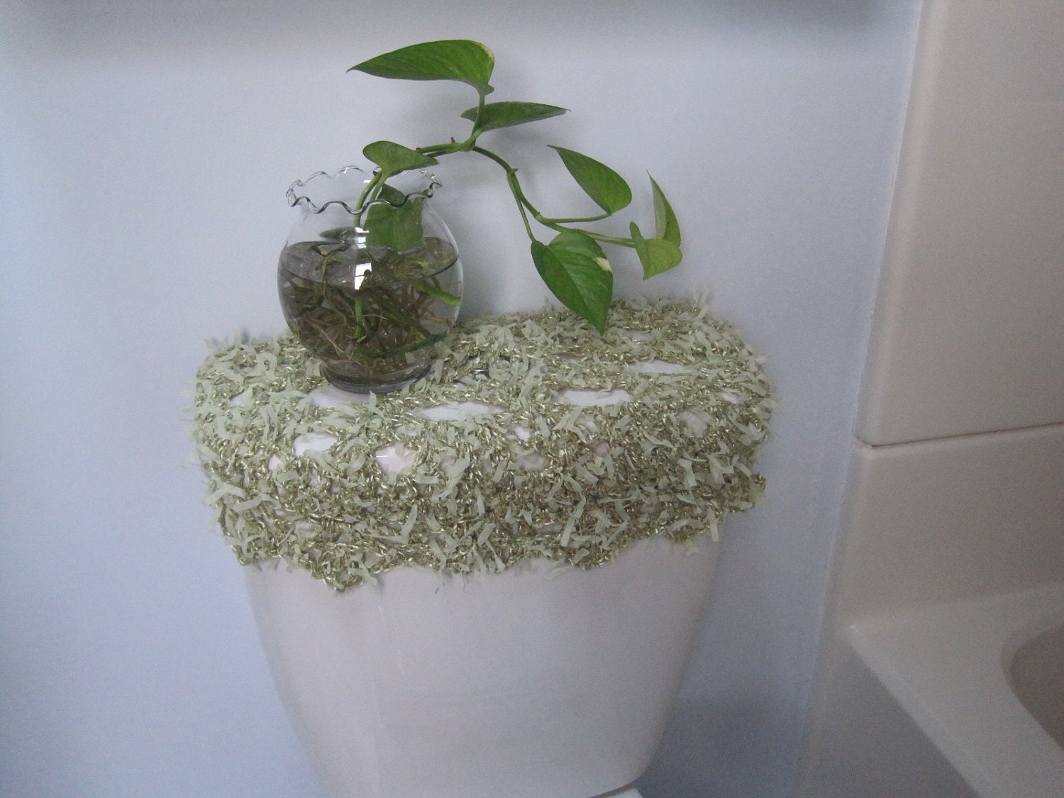 Crochet toilet tank lid cover - fashion yarn-light green (TTL1C)