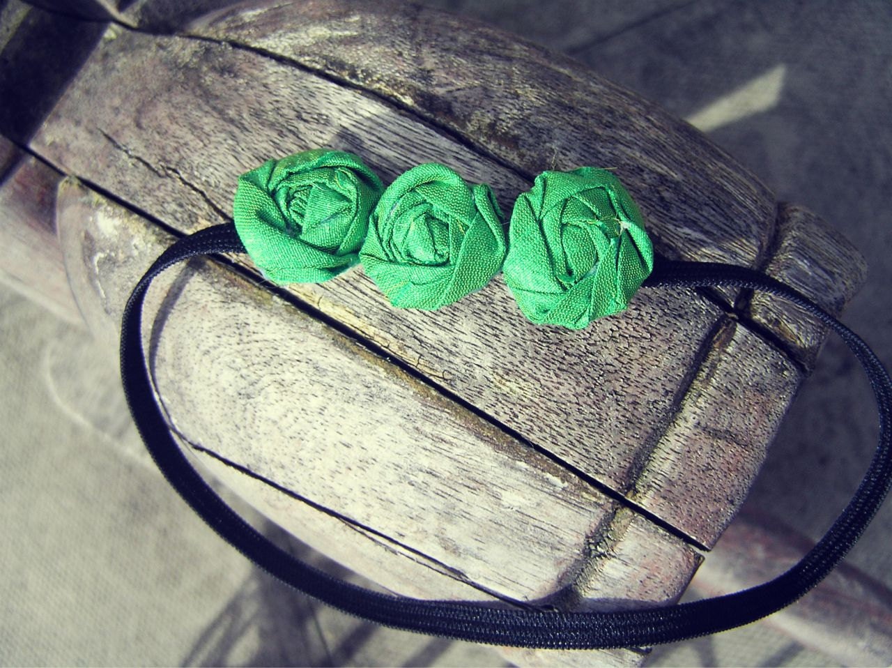 3 Green Rosette Baby Headband Vintage on stretchy Black Wide Headband , Baby Girl Headband,Newborn Headband