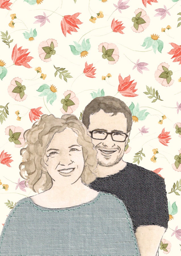 Custom Portrait Collage - Couple with Floral Background