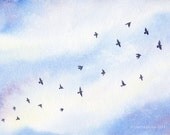 Original painting - Watercolor - Birds in morning sky