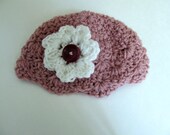 Baby Hat-Crocheted in Mauve-white flower-Super Soft