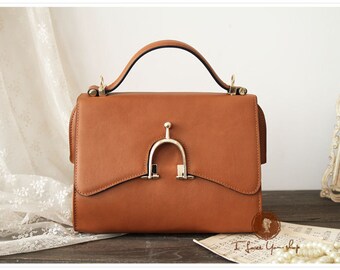 Leather Satchel - Handbag - Tote Bag in Retro Brown