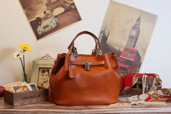 Leather Tote Bag - Shoulder Bag - Satchel - Handbag in Retro Brown