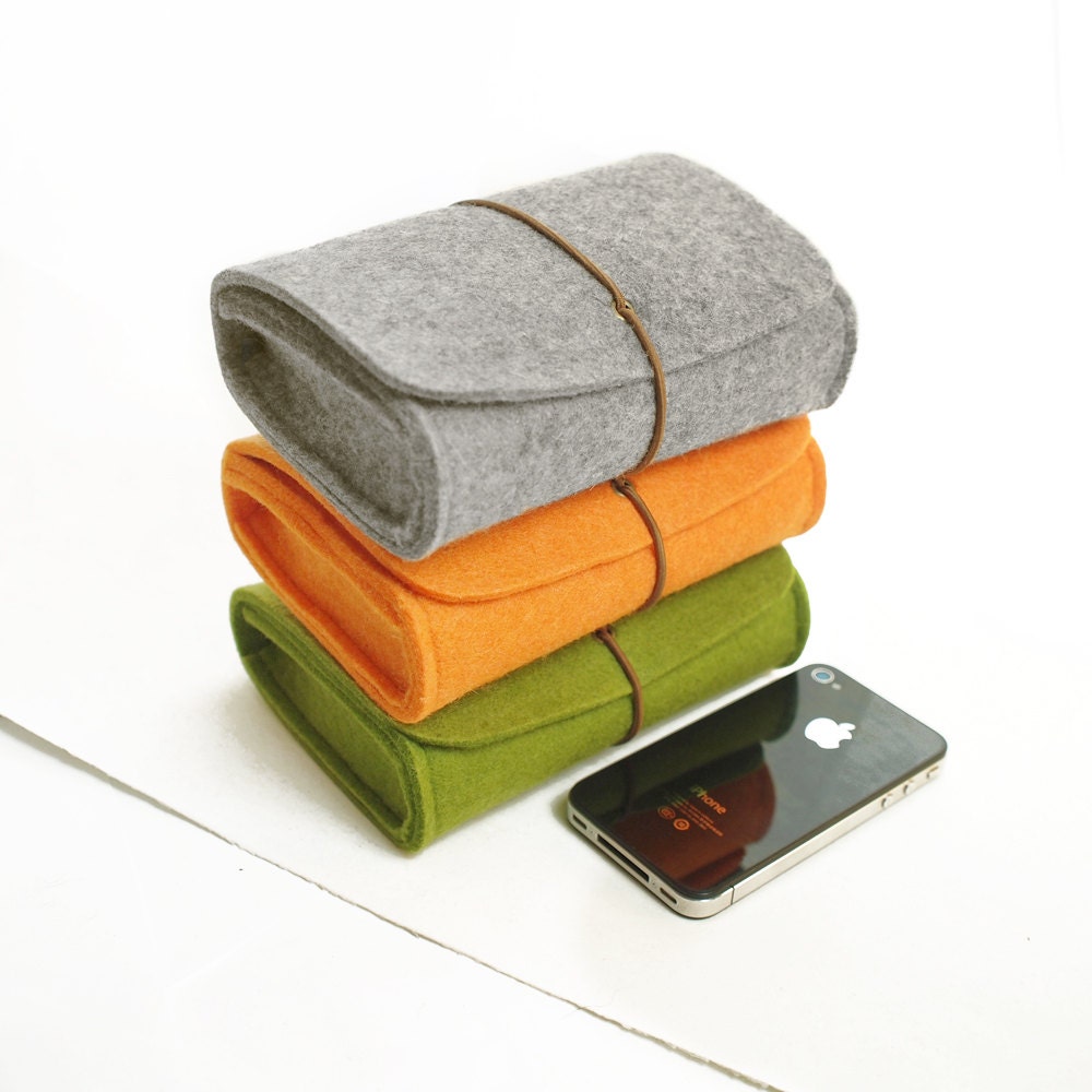 Wool Felt Case Pouch, Camera Case, Cosmetic Bag,Felt Bag-Grey Green Orange-D410 - TopHome