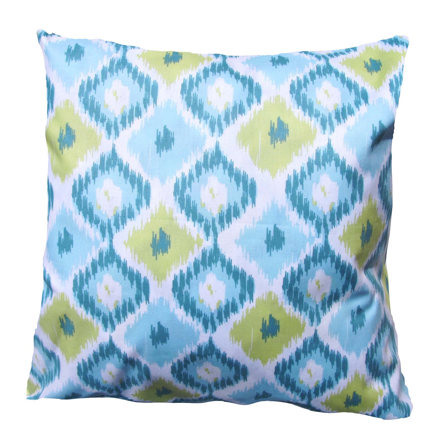 Blue Pillow Cover- Teal Blue/Mustard Ikat Diamond Pillow Cover  - Modern Decorative Accent Pillow 16 x16" or 17 x 17" or 18 x 18"  Pillows