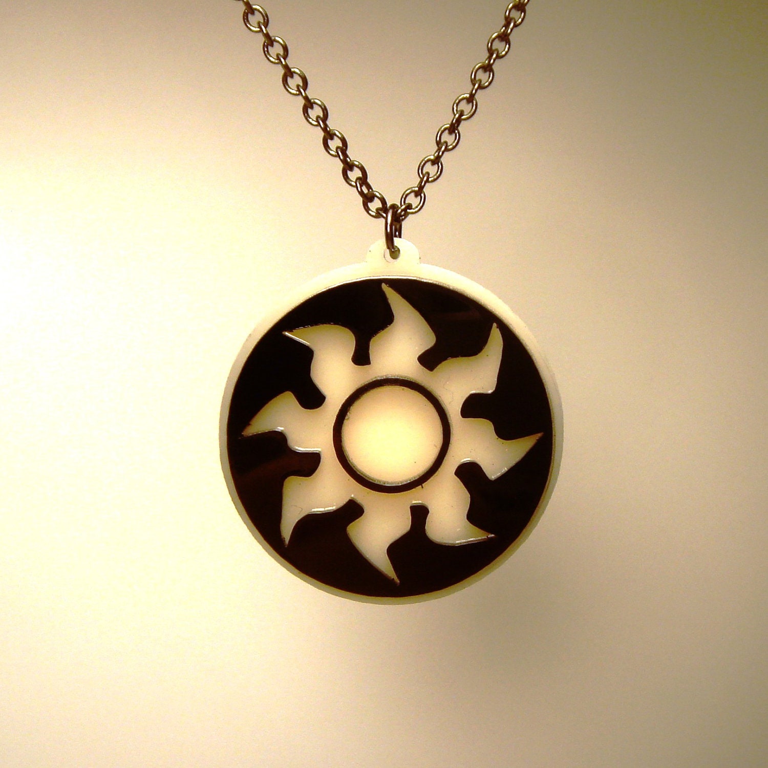 Magic: the Gathering inspired "White Mana Plains Symbol" Necklace or Medallion-  Laser Cut Acrylic
