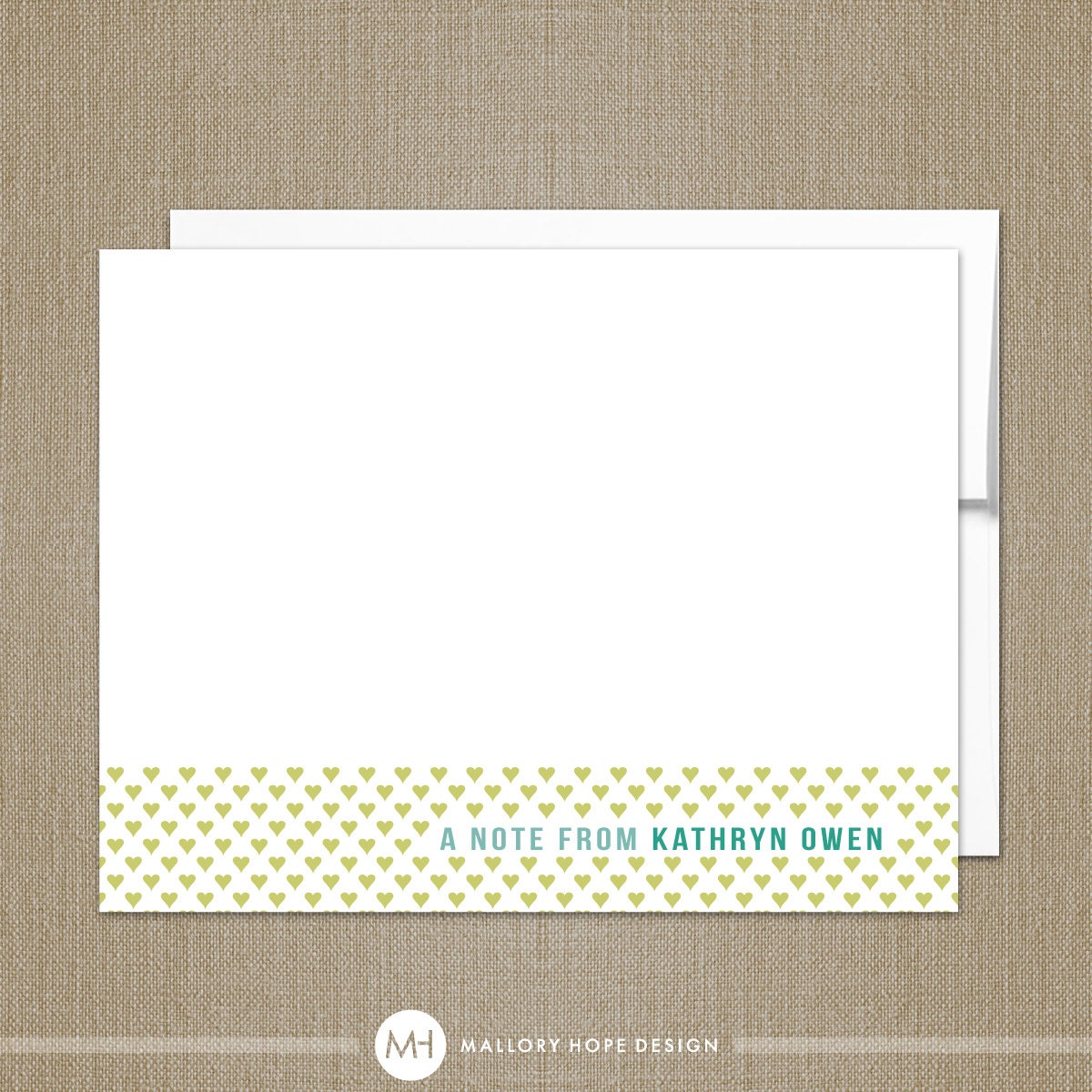 Love Note Modern Personalized Stationery Notecard with Envelope - Customize with Name or Monogram - Set of 25