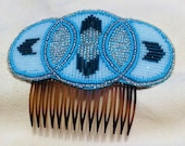 Beaded Hair Comb in Turquoise, White and Silver