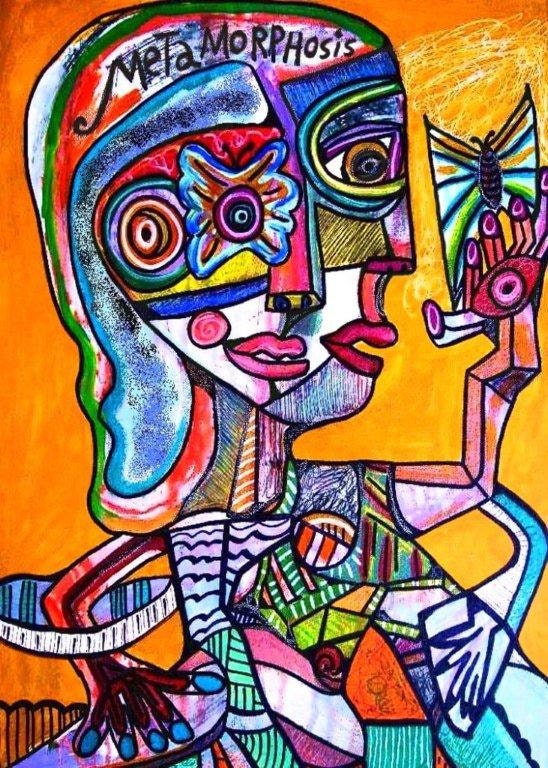 Metamorphosis Butterfly' -SILBERZWEIG ORIGINAL Art PRINT - Tribal, Wisdom, Spiritual, Cubist, Journey, Feminist, Discovery, Knowledge