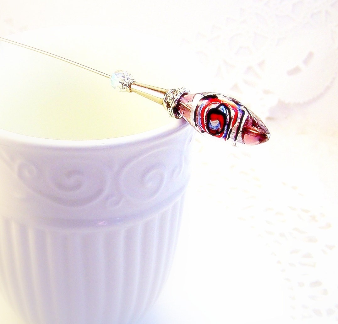 Accessories women beaded hat pin Picasso silver art lamp glass abstract blue red indigo sleek lapel stick ascot scarf jewelry tagt tenx