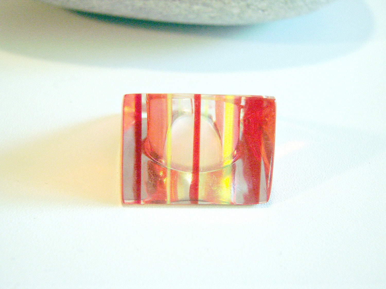 Large Retro Striped Chunky Plastic Striped Ring Size 6.5