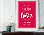 Retro Inspirational Quote Giclee Art Print - Vintage Typography Decor - Customize - Love Is All You Need UK