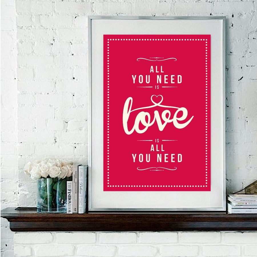Retro Inspirational Quote Giclee Art Print - Vintage Typography Decor - Customize - Love Is All You Need UK