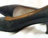 Vintage Black Ostrich Leather Heels 7.5