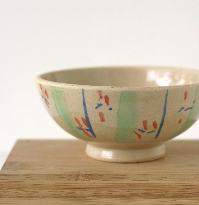 Vintage Asian Rustic Stoneware Pottery Rice Bowl Chawan