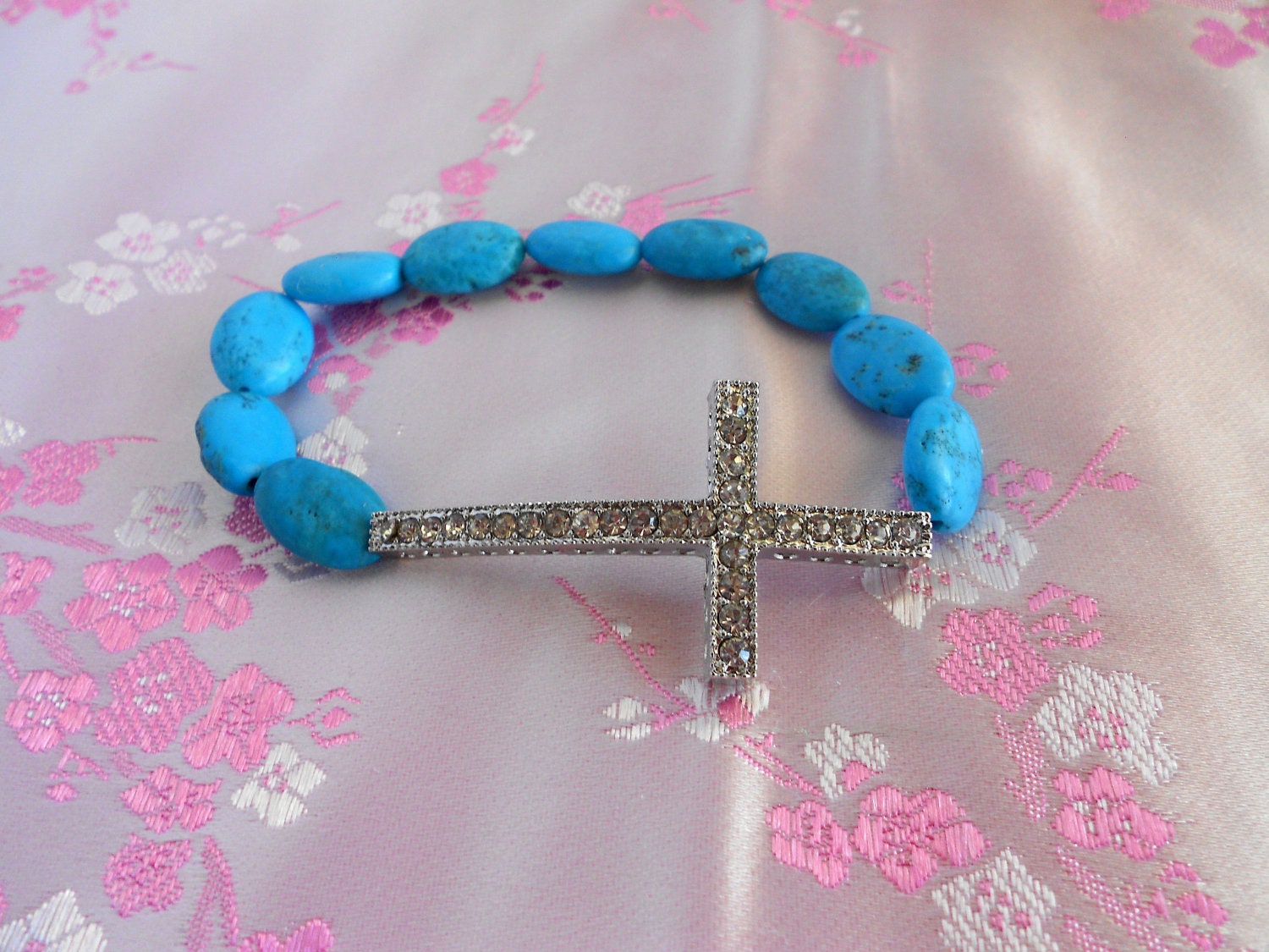 Cross Bracelet Turquiose Stone Beads