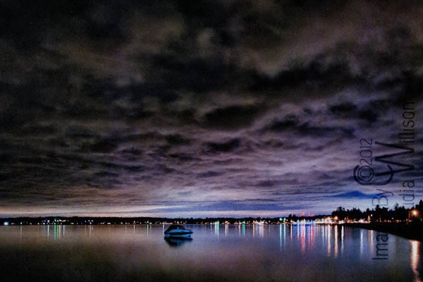 Cloud photo night ocean harbor purple clouds reflection 8x12"