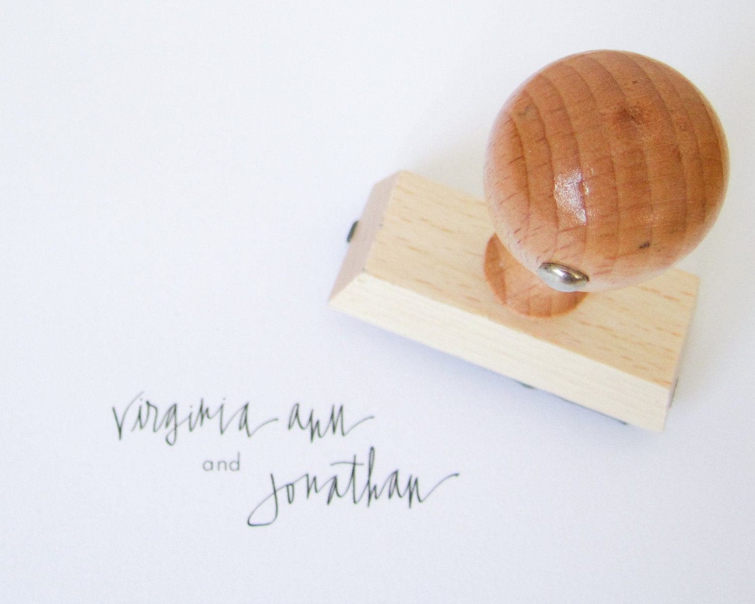 Custom Wedding Calligraphy Stamp - 2" hand written custom wedding rubber stamp personalized with names and date