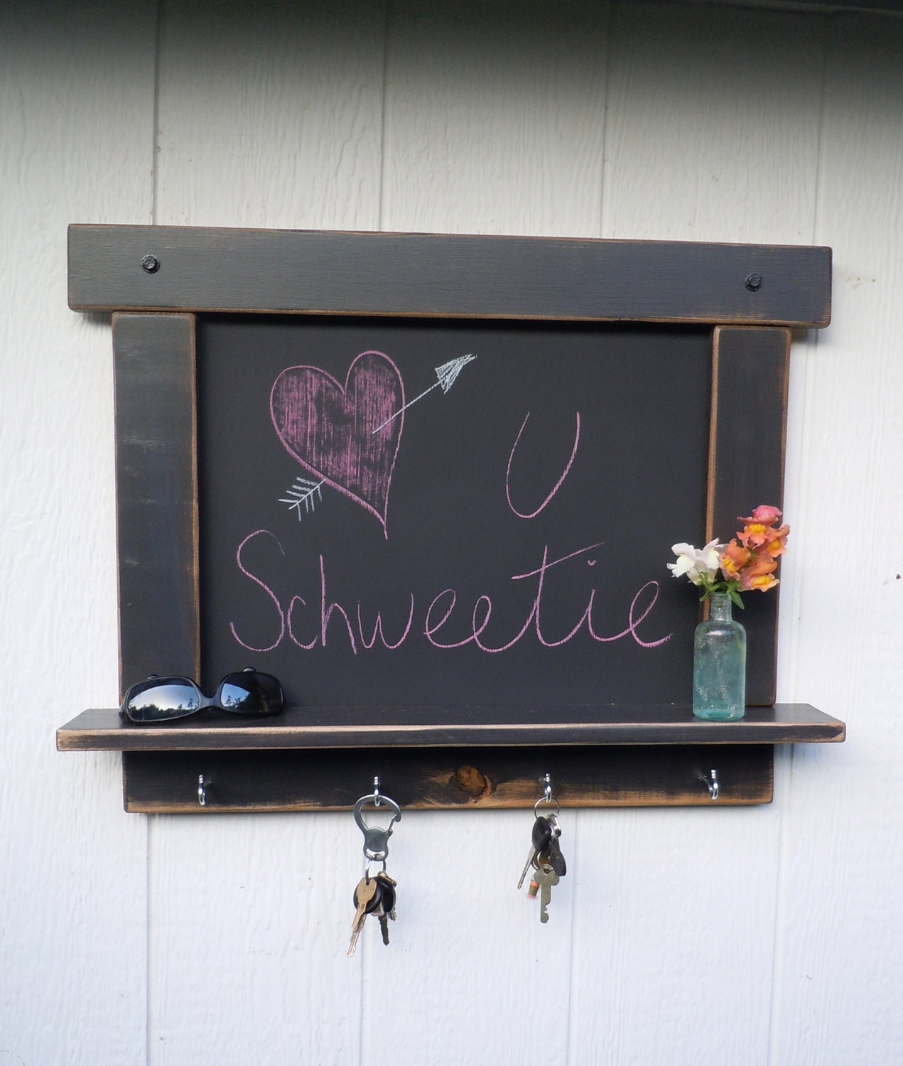 Chalkboard-Craftsman style country chic with shelf and hooks in Coal-MADE TO ORDER