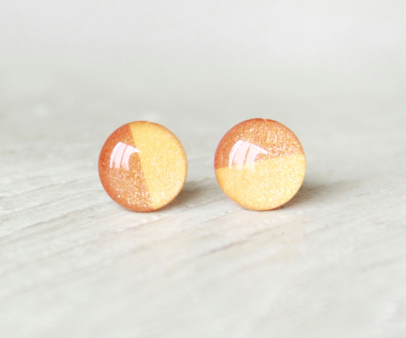 PUMPKIN PIE - Orange Earrings - Stud Earrings - Small Earrings - Fall Fashion - Thanks Giving - Big Earrings - Two Tone Studs By Ear Sugar