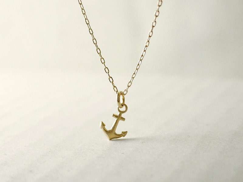 Tiny anchor necklace - brass on gold filled chain - nautical delicate jewelry