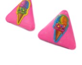LISA FRANK Earrings - Hot Pink Triangle Ice Cream Post Plastic 90s Jewelry Stud Post DIY Upcycled Refashion