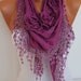 Purple Rose Cotton Shawl/ Scarf - Headband -Cowl with Lace Edge - Summer Trends