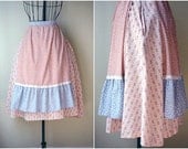 Vintage Pink & Blue Floral Apron Ruffle Prairie Skirt Small - 1970s