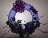 Halloween Foam Yarn Wrapped Wreath Wall Decoration Resin Ghost Glitter Spray Spider Floral Purple Black Ribbon Bow