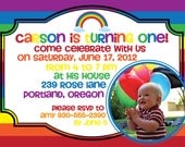 PRINTED Birthday InviteKids 15-pack PHOTO Invites, with envelopes, NEW Rainbow Birthday Party cards or postcard invitations
