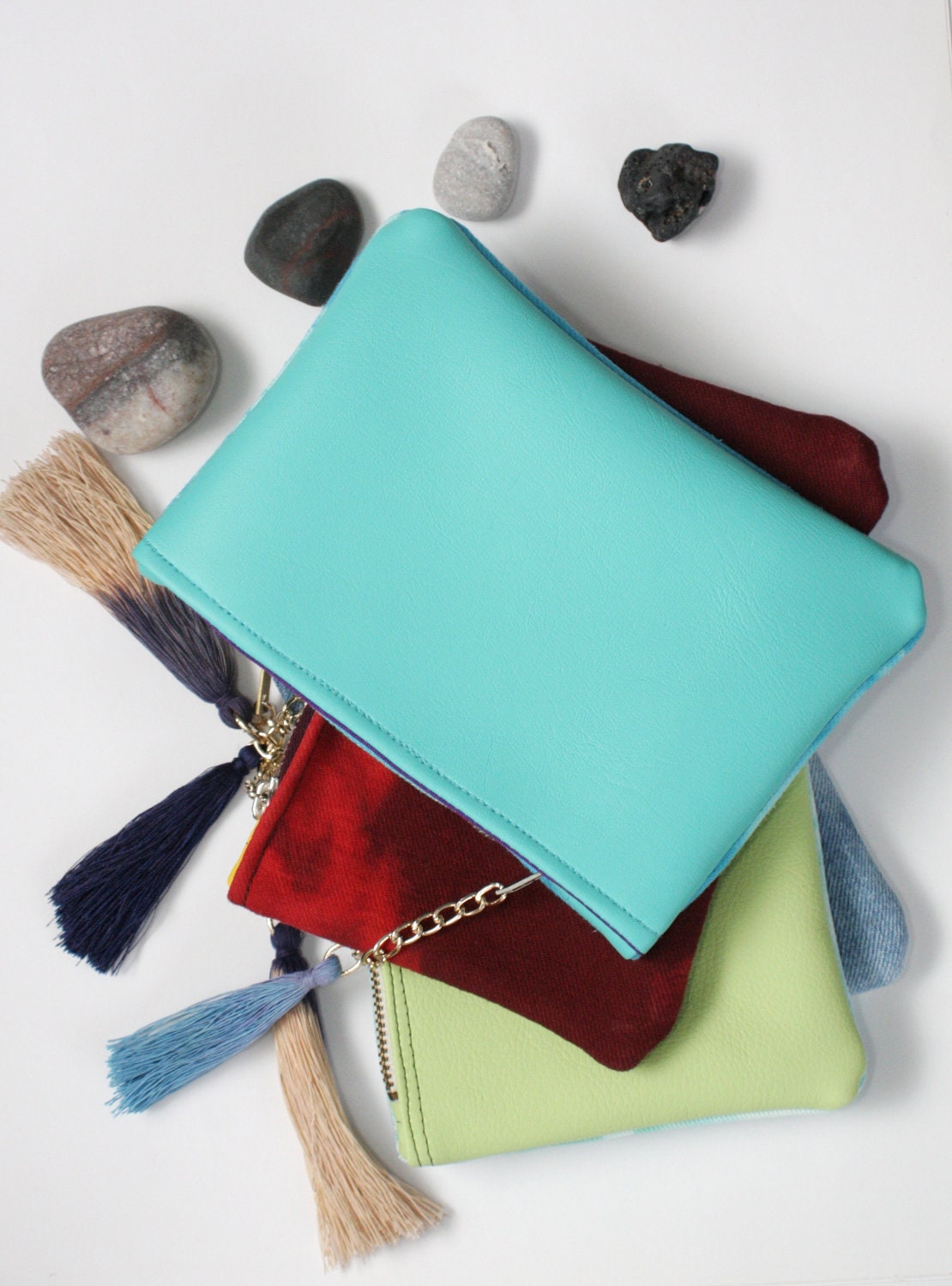 S I M P L E / White & Blue small leather pouch