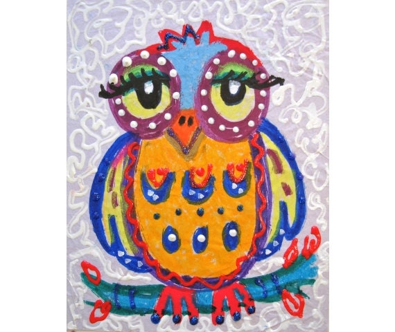 Little Yellow Owl- Owl Print, Kids Wall Art, Childrens Room Decor, Nursery Room Print 8 x 10 by Paula DiLeo