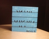 Neighborhood Watch Black Birds on a Wire by Rachel Dickson original acrylic paintings on wood