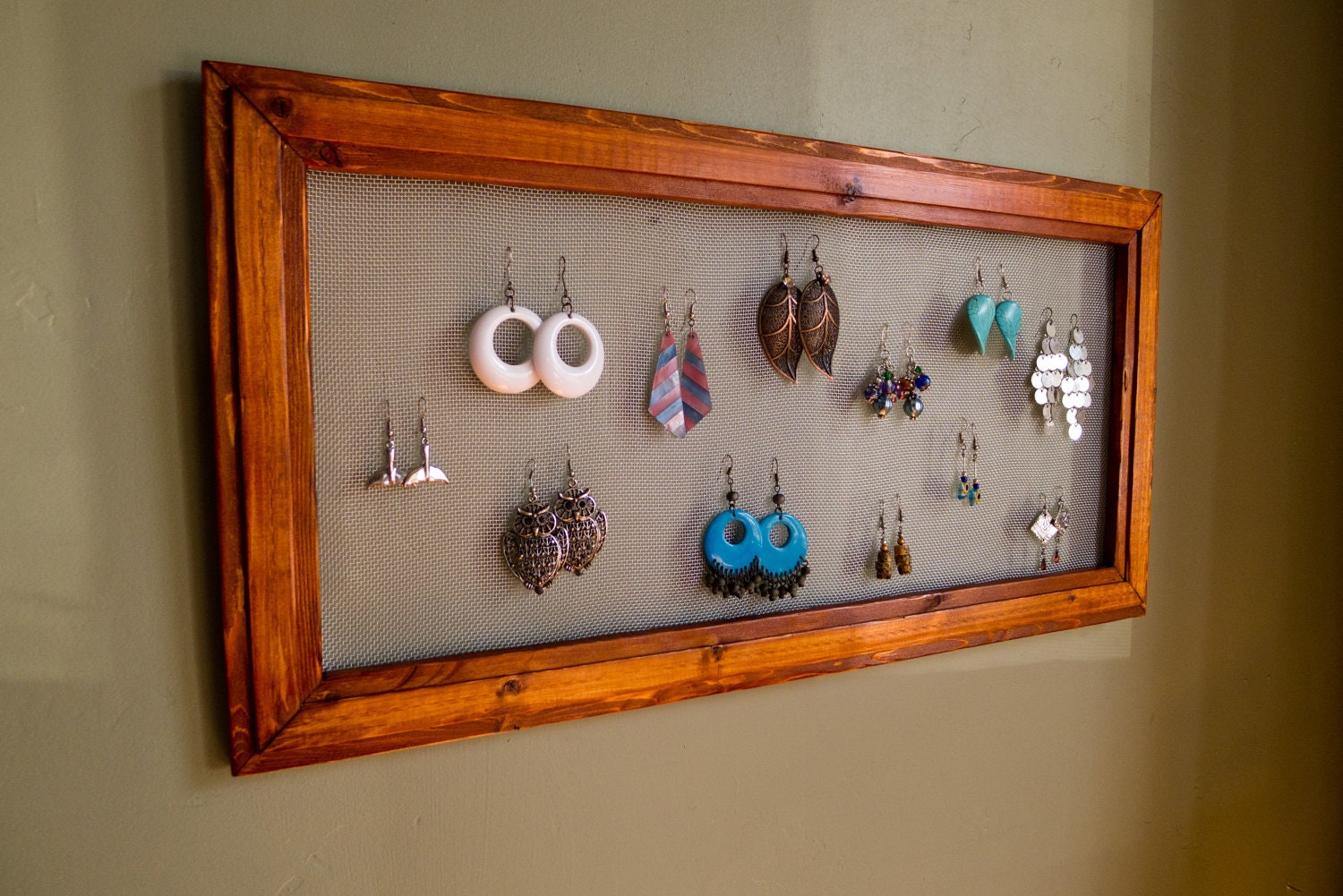 Wooden Mesh Frame Earring and Jewelry Holder/ Organizer/ Display
