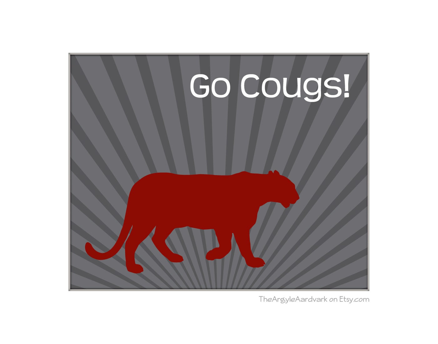 WSU Washington State Cougar Mascot Silhouette Art - Custom Personalized 8x10" Print