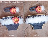 Feather Vintage Flower Headband And Diaper Cover Crochet Ready-to-ship size 6-12months