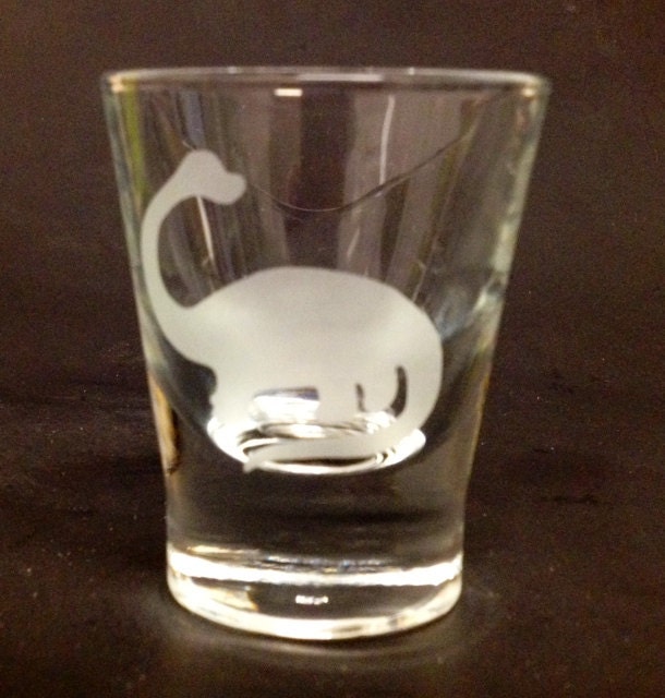 Brontosaurus Dinosaur Dino Etched Shot Glass